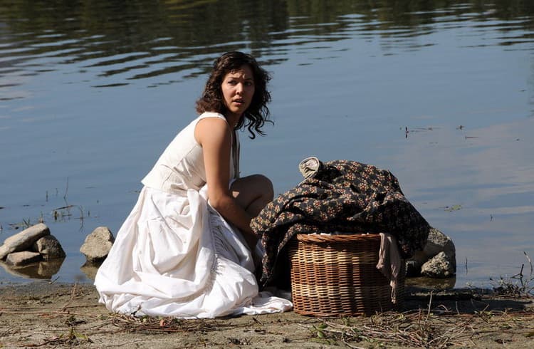 Lara de Miguel en el rodaje de 2 de Mayo